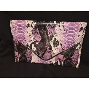 NEW BCBG Faux Leather Oversized Clutch Purple Snakeskin Magnetic (NWOT)